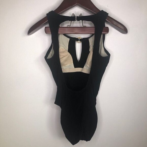 Athena Vintage Ruched Ribbed Low Back Keyhole Swimsuit 6 Crinkle Swim One Piece‎ - Picture 6 of 7